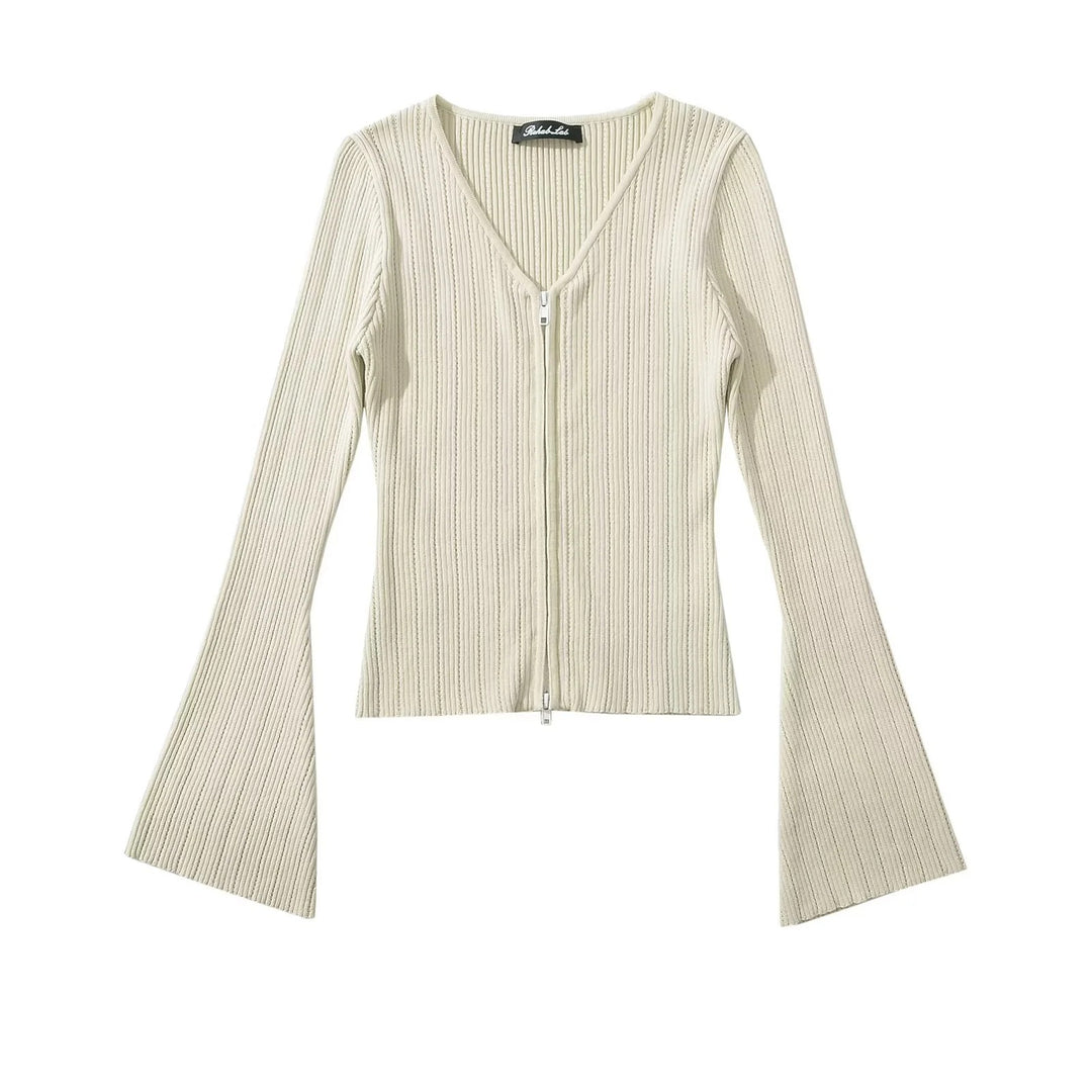 Mesh top for women with plunging V neckline and zipper Lune London