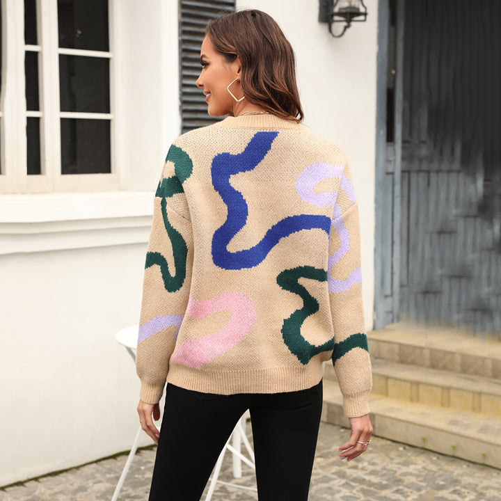 Pull en tricot à la mode pour femmes avec des motifs abstraits et un matériau doux Chic & Stil