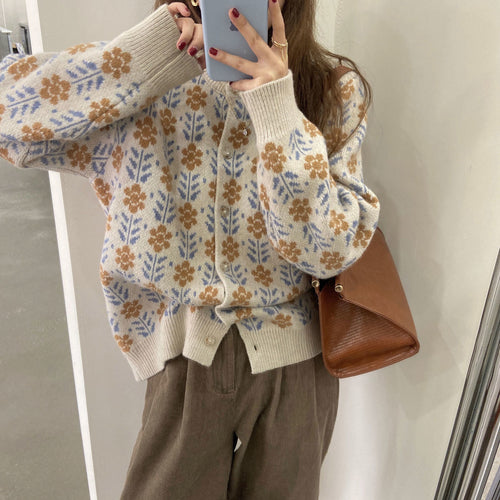 Amarae floral pattern knit cardigan for women