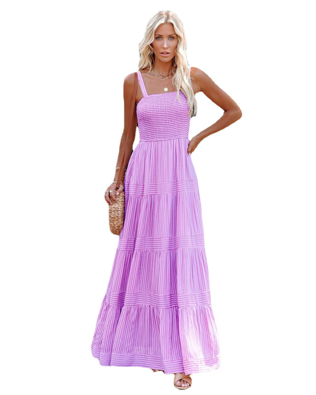 Ladies maxi dress with light ruffle style and elastic bustier Lune London
