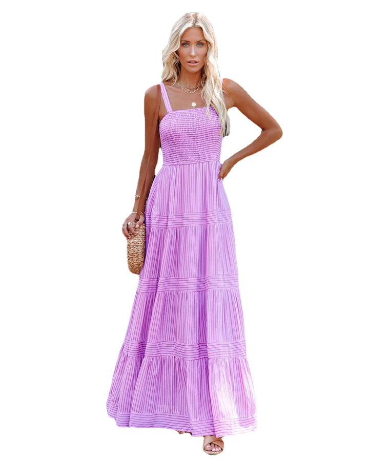 Ladies maxi dress with light ruffle style and elastic bustier Lune London