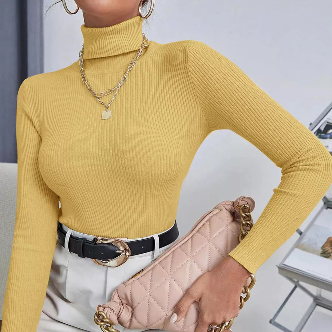 Haut côtelé de haute qualité pour femmes avec col montant et coupe ajustée Chic & Stil