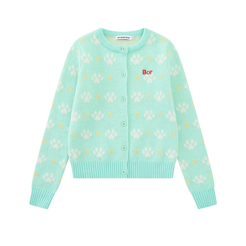 Women's cardigan with allover jacquard, round neck and button placket Amarae