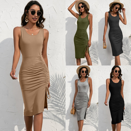 Gathered dress for women with lace detail on the side Amarae