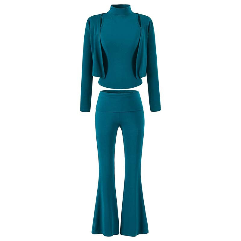 Women's Loungewear Set with Bolero, Turtleneck Cropped Top and Flared Trousers Amarae