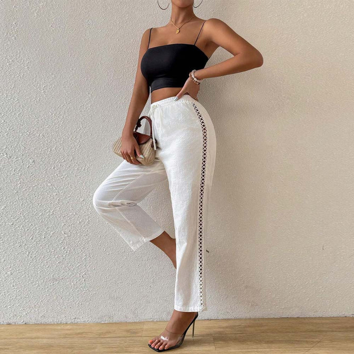 Wide cotton pants for women with ruffle details on the side Chic & Stil