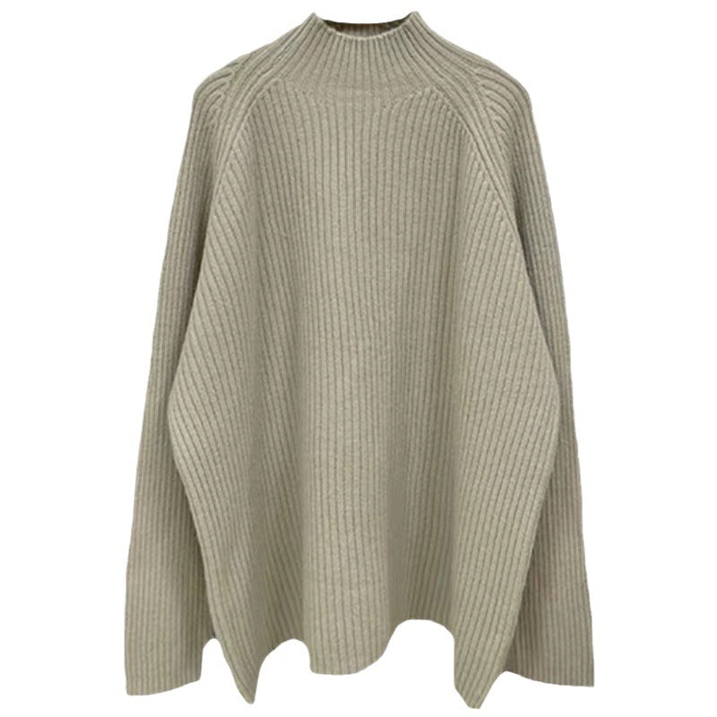 Oversized knitted sweater for women with high collar and fine ribbed structure Lune London