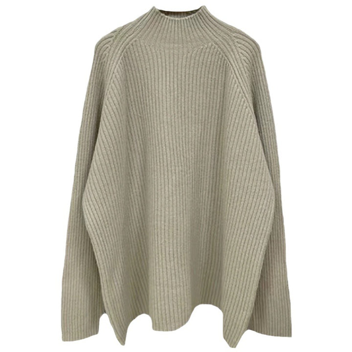 Oversized knitted sweater for women with high collar and fine ribbed structure Lune London