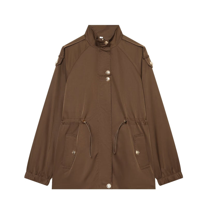 Women's lightweight parka with stand-up collar, drawstring waist, and shoulder patches Amarae