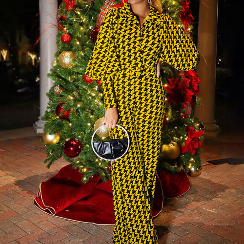Maxi dress for women with an elegant houndstooth pattern Amarae