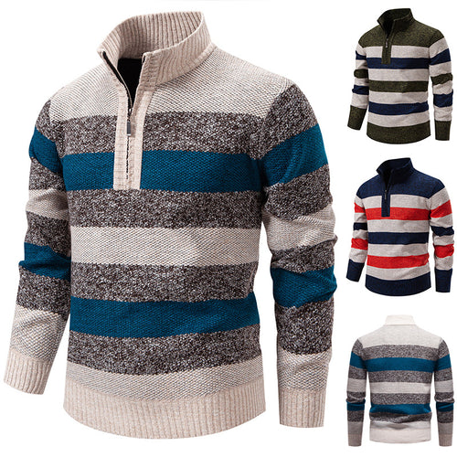Trendy knitted sweater for men with high collar and contrasting stripes Amarae