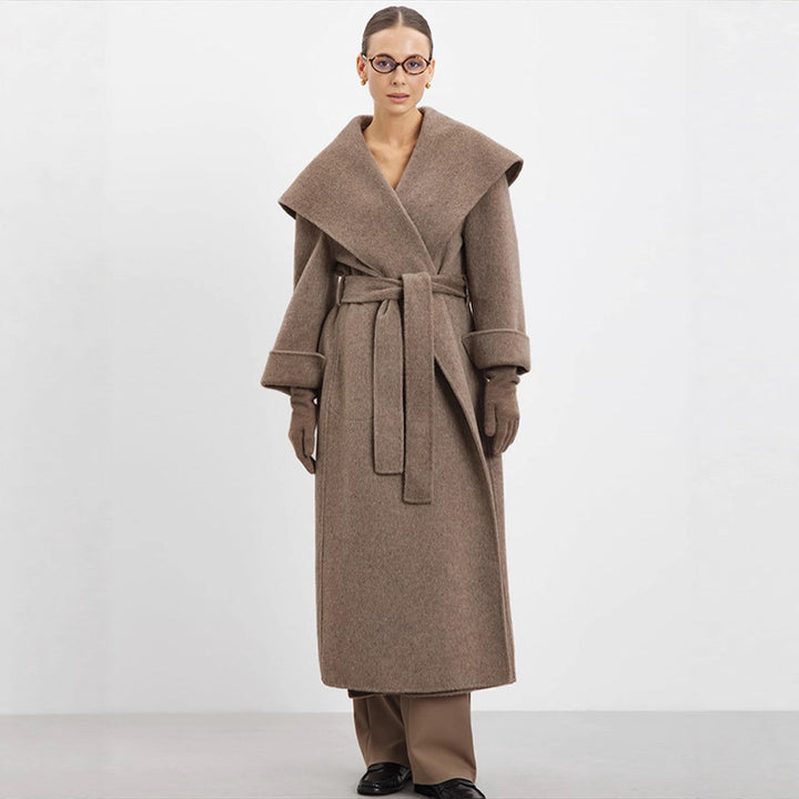 Women Oversize Wool Blend Cocoon Coat with Extra Wide Shawl Collar and Straight Cut Amarae