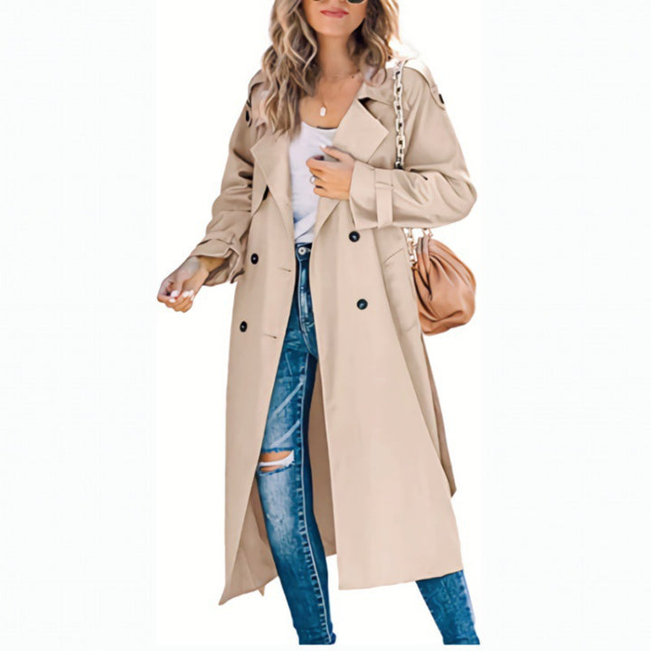 Elegant trench coat for women with double-breasted closure and belted waist Lune London