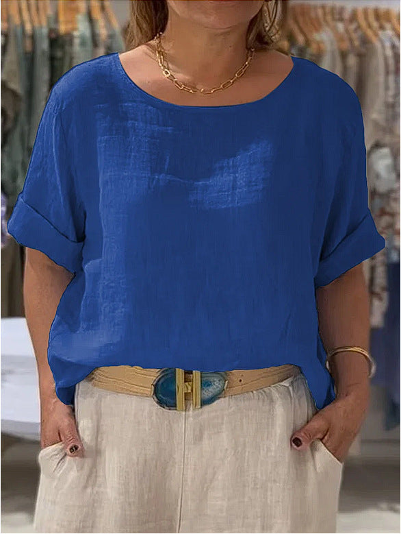Blouse en lin léger pour femme avec coupe décontractée et manches retroussées Chic & Stil
