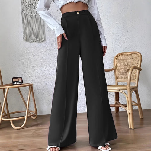 High-waisted Palazzo pants for women, with a fitted waist and discreet button detail Amarae