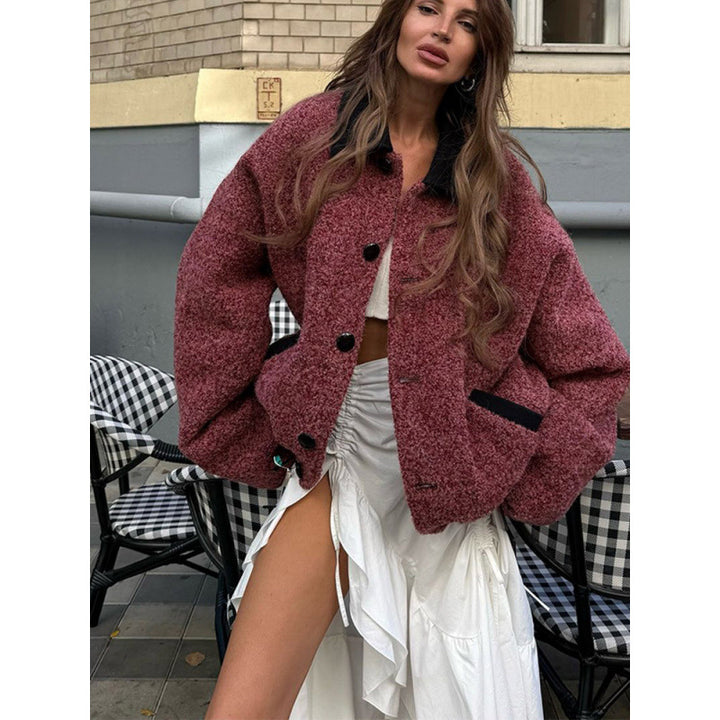Ladies oversized cardigan with high collar and button details Lune London