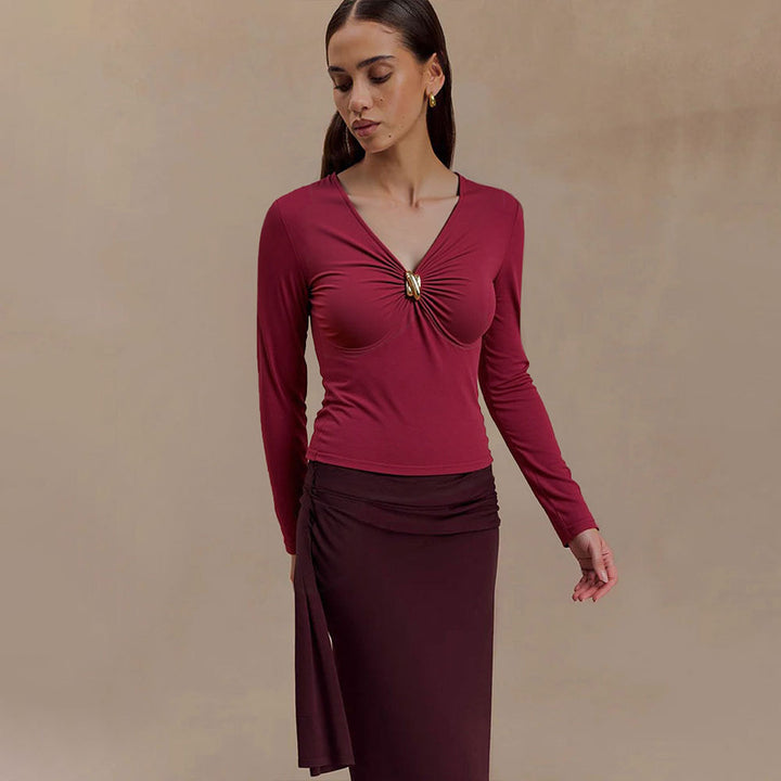 Haut femme avec détail de nœud raffiné et élégant décolleté en V Chic & Stil