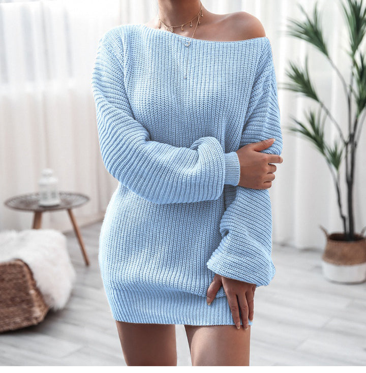 Knit dress for women in a casual off-shoulder style Lune London