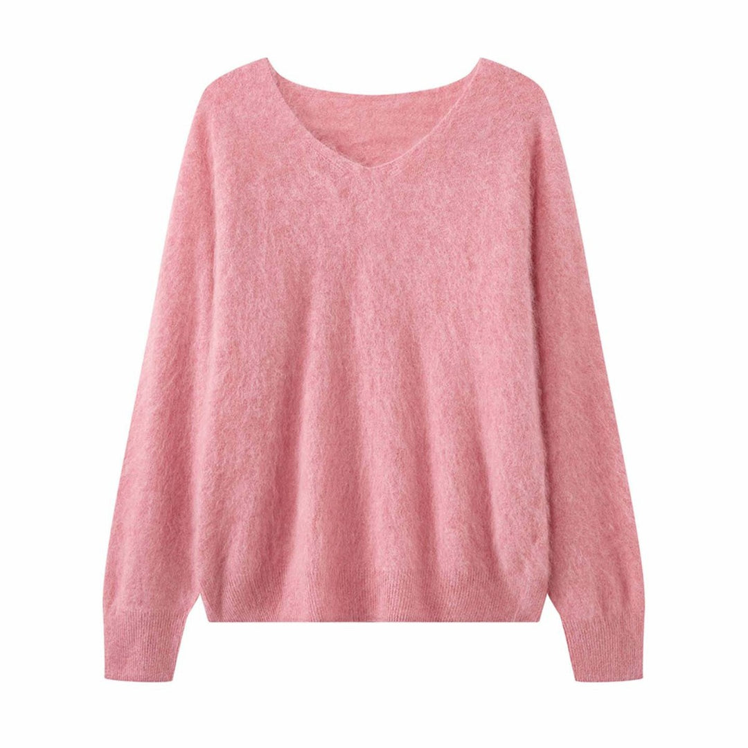 Women's Fluffy Mohair Blend Round Neck Sweater in Oversized Cut Amarae