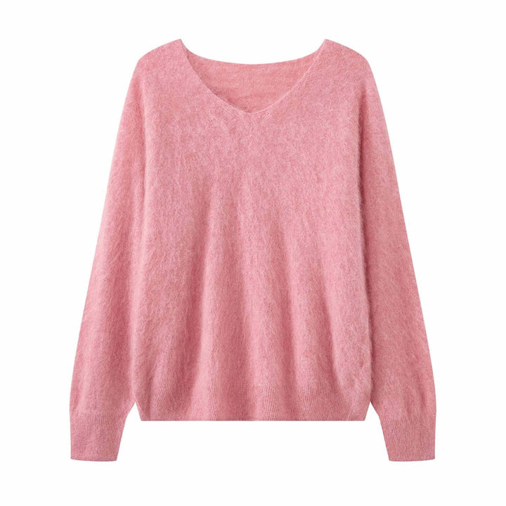 Women's Fluffy Mohair Blend Round Neck Sweater in Oversized Cut Amarae