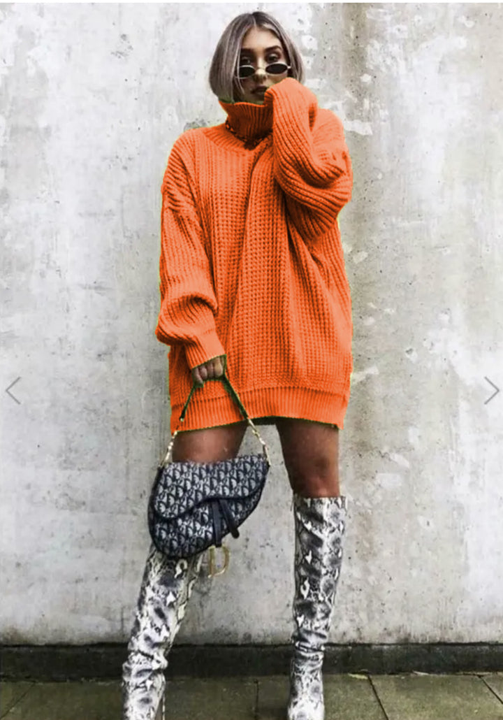 Oversized knit sweater for women with a structured look and high collar Lune London