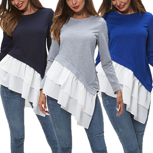 Women asymmetrical sweatshirt with fan ruffle hem Amarae
