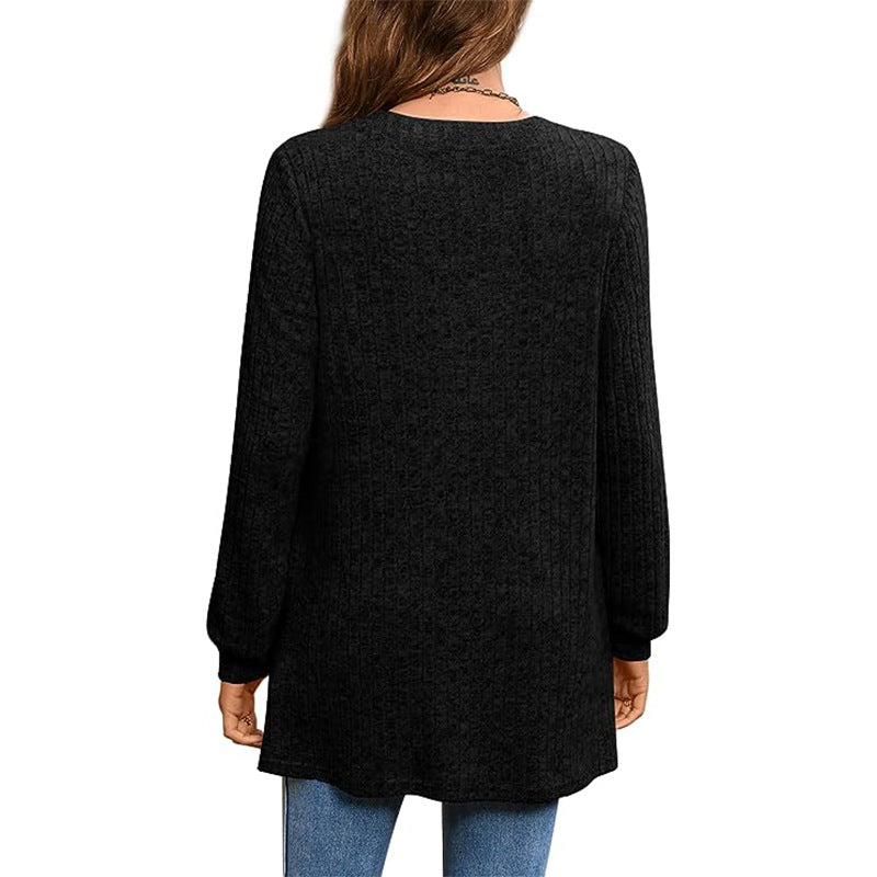 Women Casual Knit Tunic with Side Pockets and V-Neck Lune London