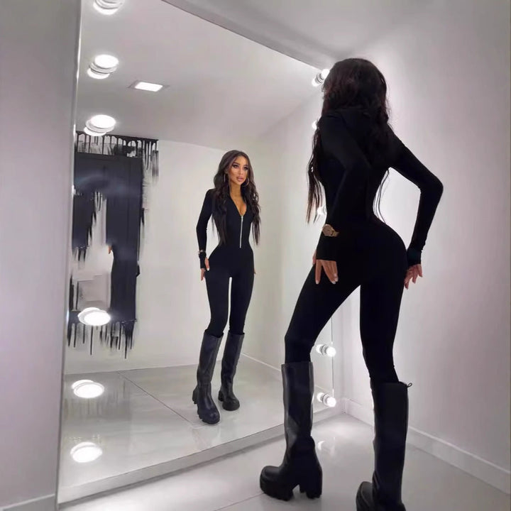 Women's Sporty Jumpsuit with Zipper and Figure-Hugging Cut Lune London