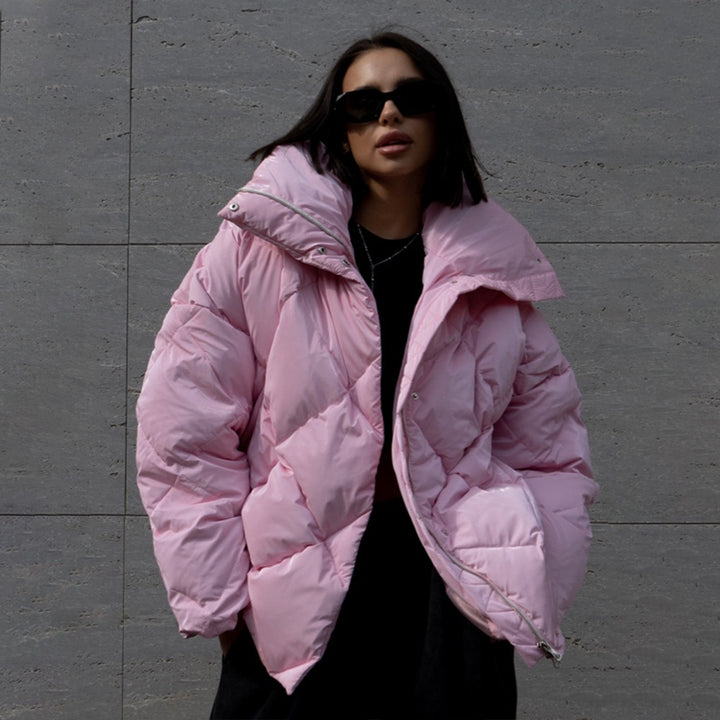 Ladies padded quilted jacket with high collar and practical pockets Amarae