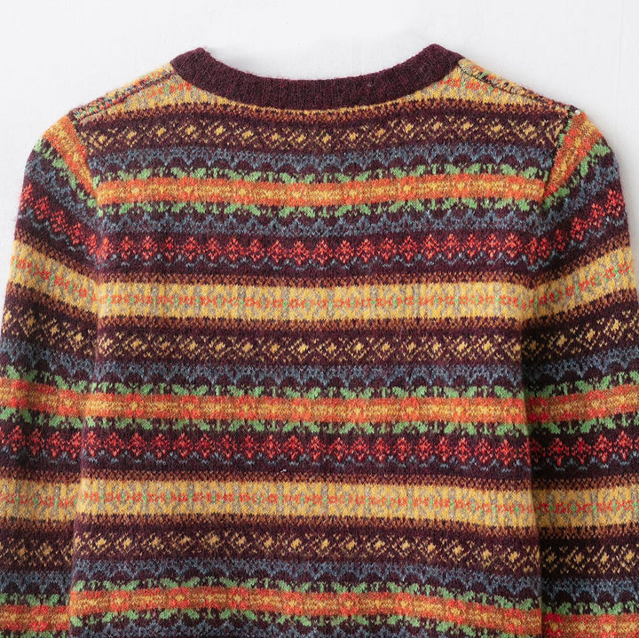 Women's Short-Cut Fair-Isle Cardigan with Round Neckline and Button Placket Amarae