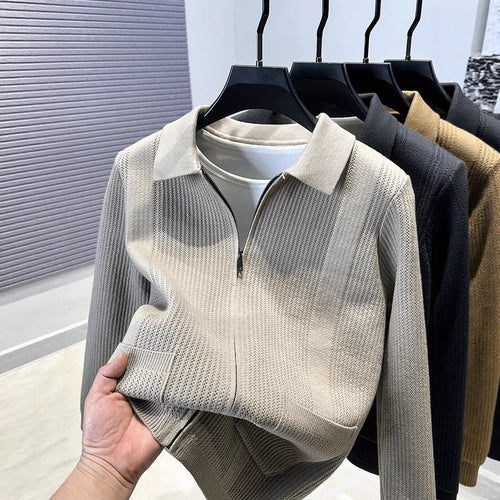 Womans sweater with textured zipper and classic collar Amarae