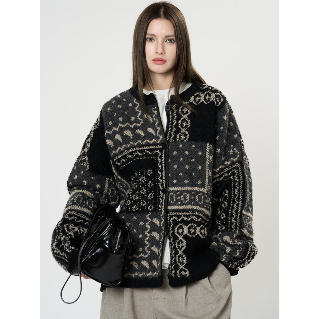 Women's jacquard cardigan in boxy cut with button placket Amarae