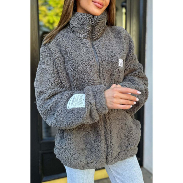 Ladies Plush Fleece Jacket with High Collar and Practical Pockets Lune London