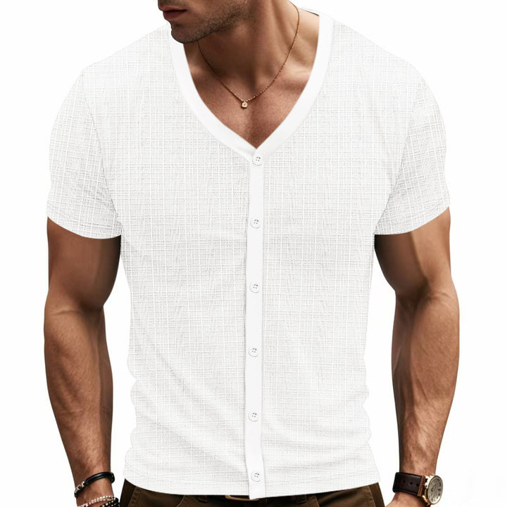 Short casual short-sleeved shirt for men with button placket and textured design Lune London
