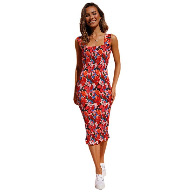 Women's Figure-Hugging Floral Dress with Ruffled Hem Lune London
