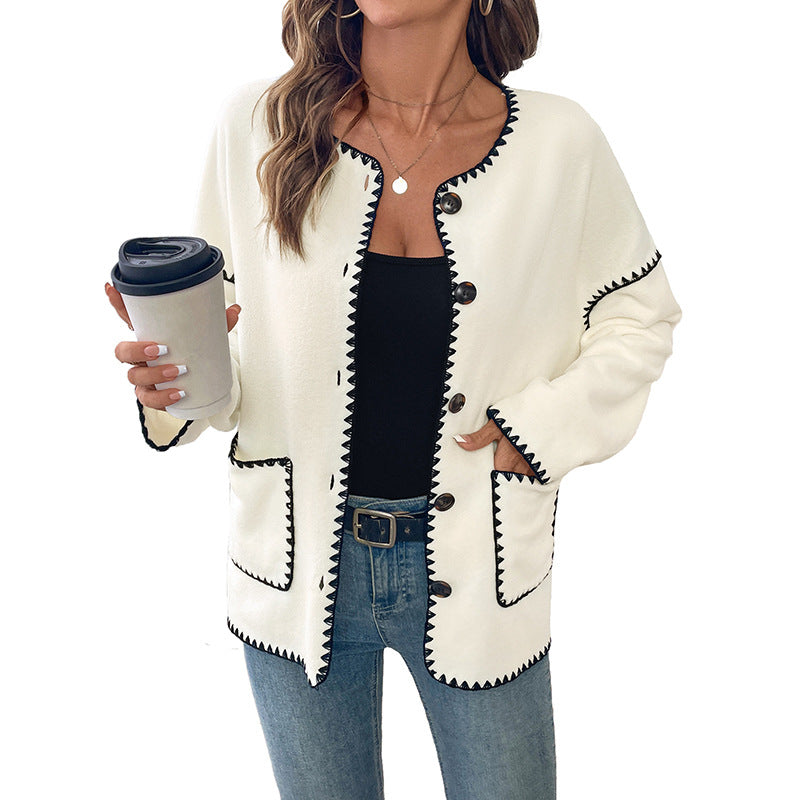 Ladies modern knit jacket with unique contrast seams Lune London