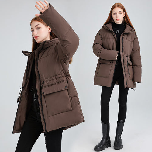Insulated parka jacket for women with adjustable waist drawstring and practical pockets Amarae