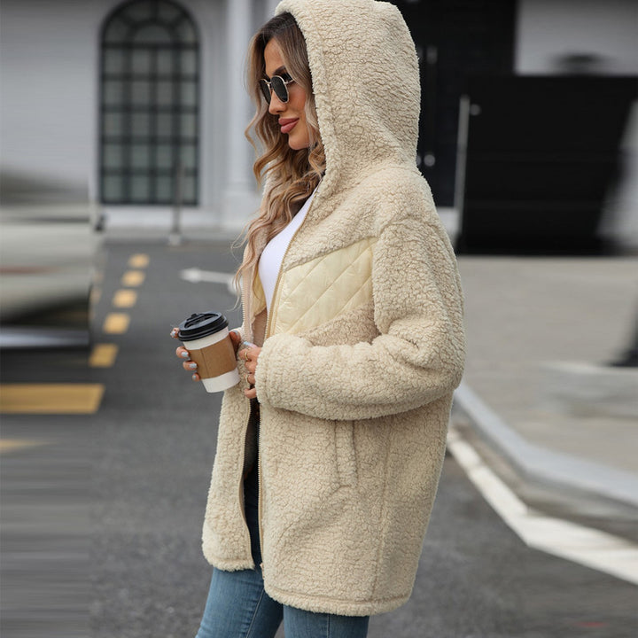 Oversized fleece jacket for women with hood and quilted details Lune London