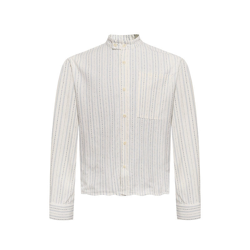 Men's Lightweight Long Sleeve Shirt with Stand-Up Collar, Fine Striped Pattern and Breast Pocket Amarae