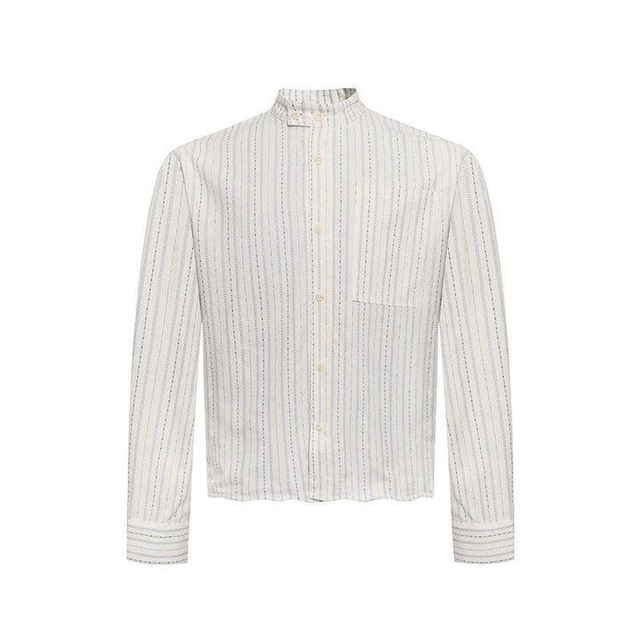 Men's Lightweight Long Sleeve Shirt with Stand-Up Collar, Fine Striped Pattern and Breast Pocket Amarae