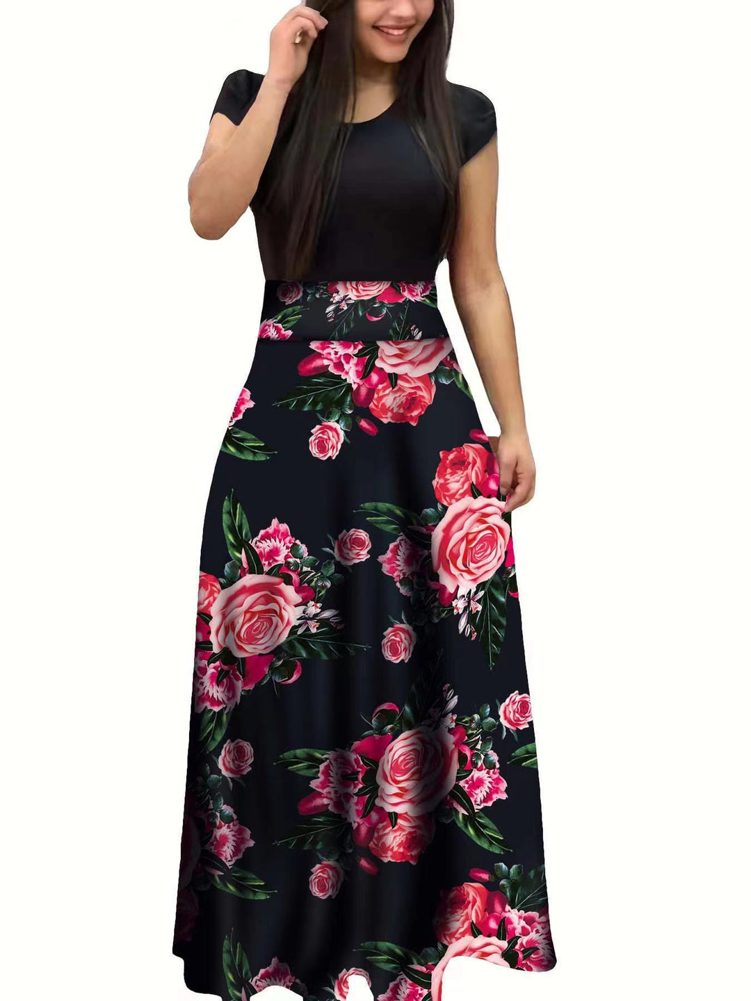Women's Elegant Maxi Dress with Graphic Print and Flexible Waist Lune London