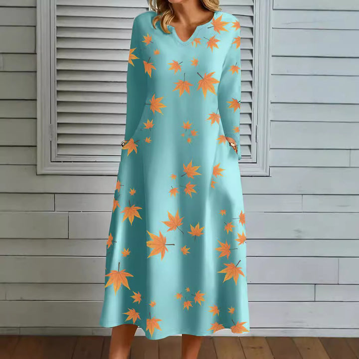 Maxi dress for women with V-neck and floral print Lune London