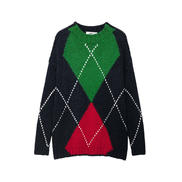 Women's chunky knit sweater with argyle pattern and oversized cut Amarae