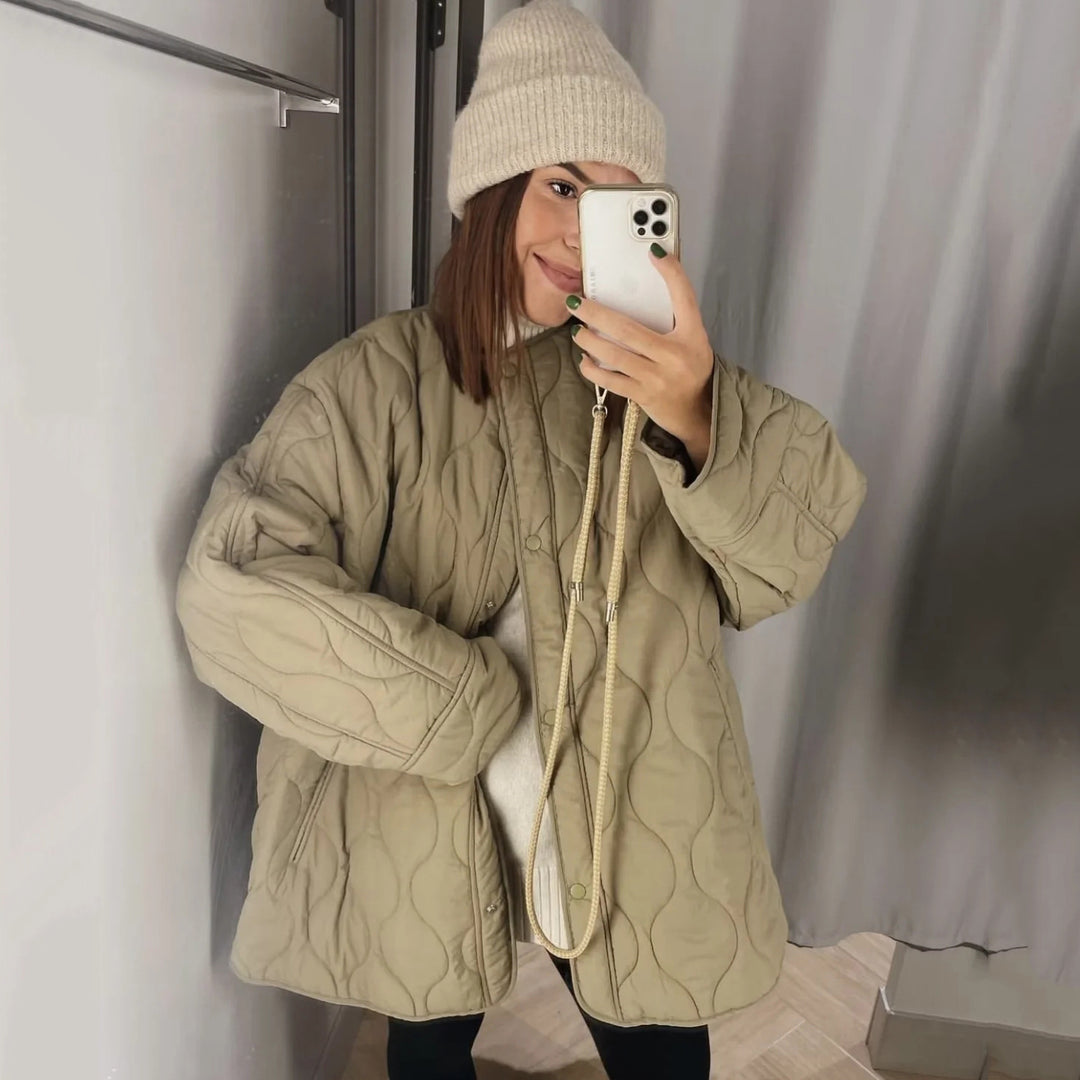Women’s Oversized Padded Jacket in Cocoon Cut with Press Stud Closure Amarae
