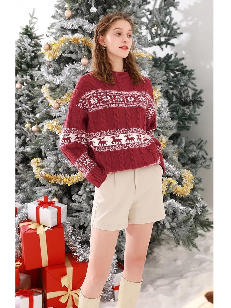 Thick knit sweater for ladies with festive pattern and high collar Lune London