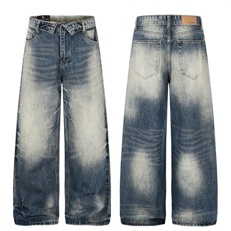 Women wide high-cut jeans pants in palazzo cut with used wash Amarae