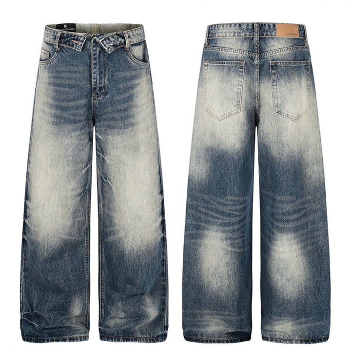Women wide high-cut jeans pants in palazzo cut with used wash Amarae