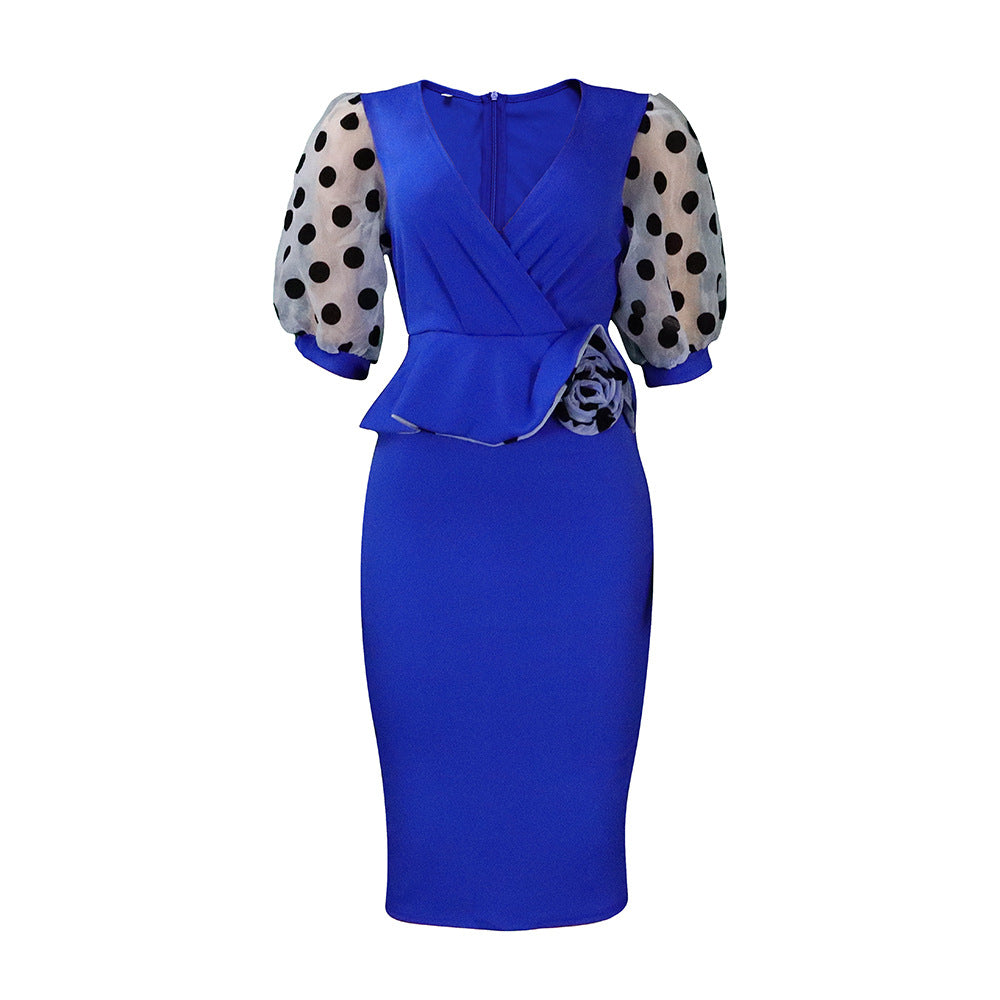 Wrap dress for women with transparent puff sleeves and a fitted ruched design Lune London