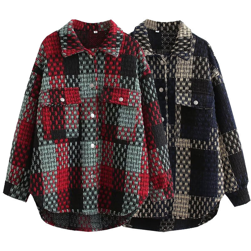 Women's transitional jacket with patchwork design, featuring practical pockets and a casual fit Lune London