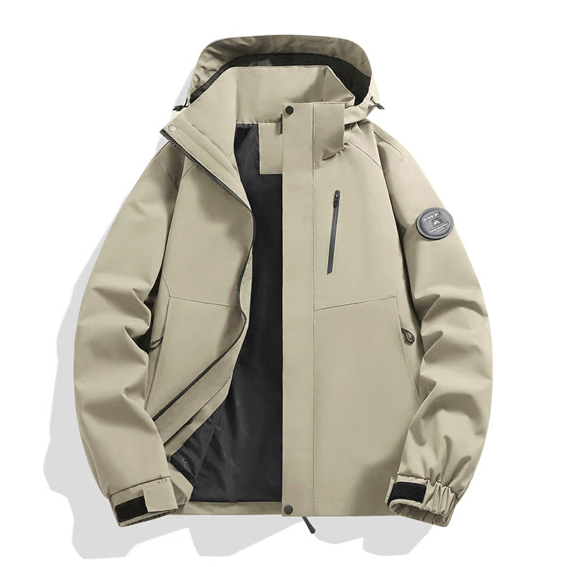 Men's softshell performance jacket with removable hood, concealed full-length zipper, and ergonomic cut Amarae